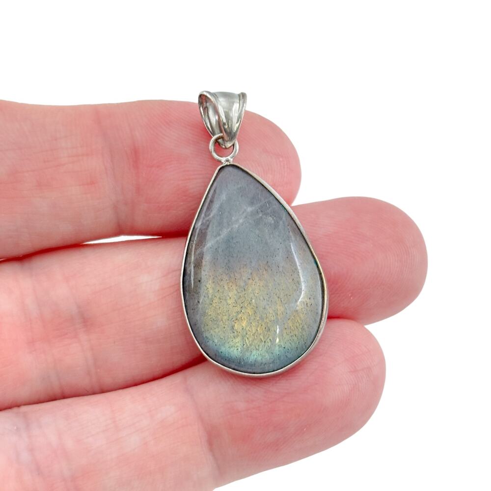 Vintage Silver Plate Labradorite Teardrop Pendant
